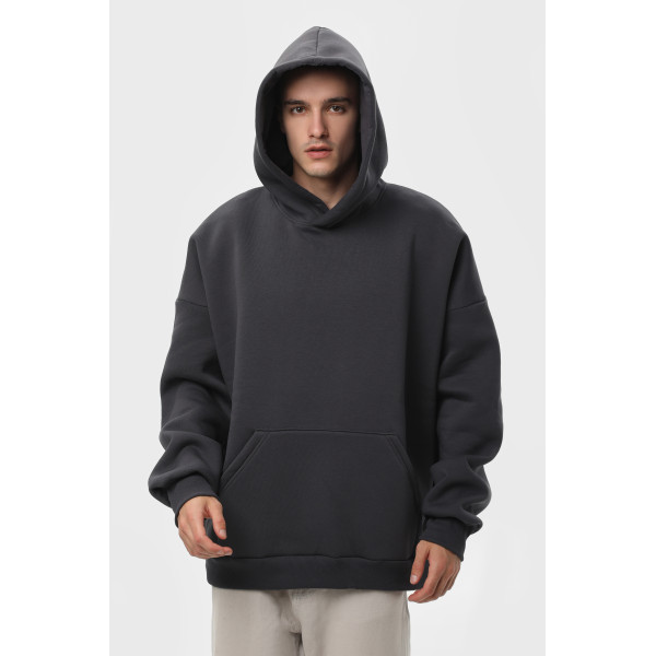 Худи оверсайз утеплённое чёрное RAY OVERSIZE серый