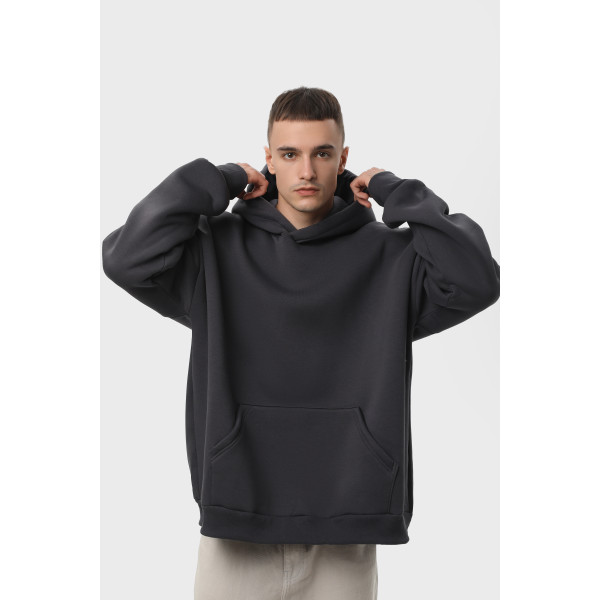 Худи оверсайз утеплённое чёрное RAY OVERSIZE серый