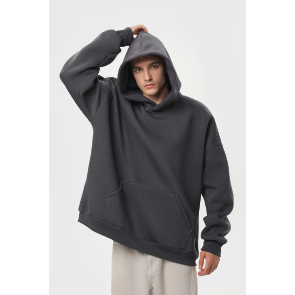 Худи оверсайз утеплённое чёрное RAY OVERSIZE серый