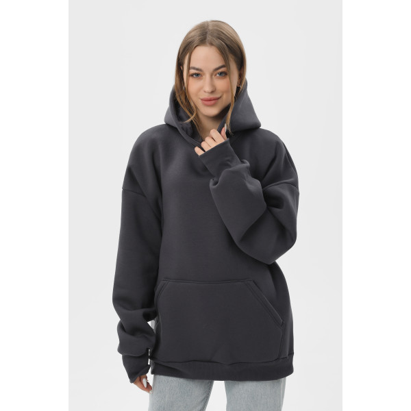 Худи оверсайз утеплённое чёрное RAY OVERSIZE серый