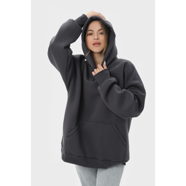 Худи оверсайз утеплённое чёрное RAY OVERSIZE серый