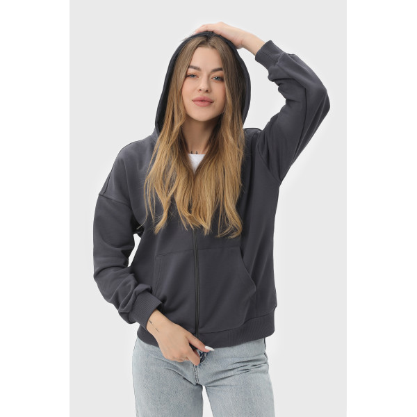 Худі на замке чёрный RAY PREMIUM LOOSE Сірий